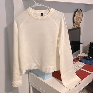 H&M white knit sweater with flare sleeves